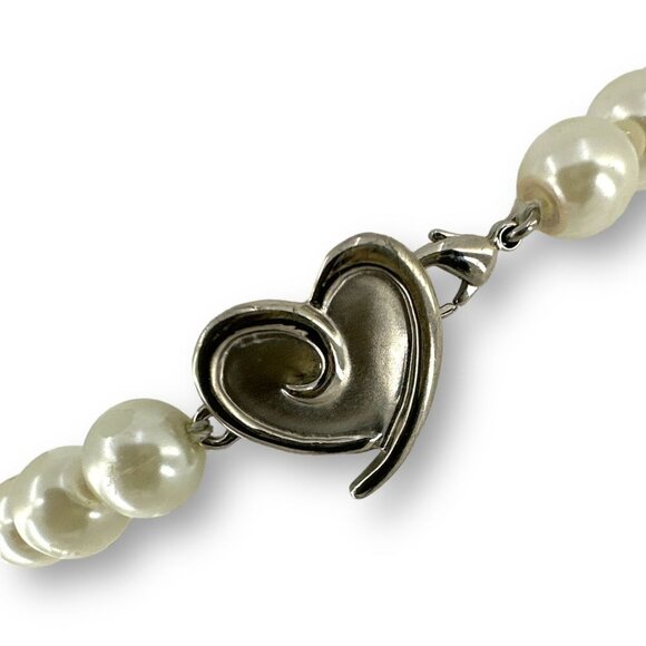 Mary Kay Heart Charm Link Knotted Faux Pearl Beaded Bracelet 7.5" Lobster Claw C - Picture 3 of 5